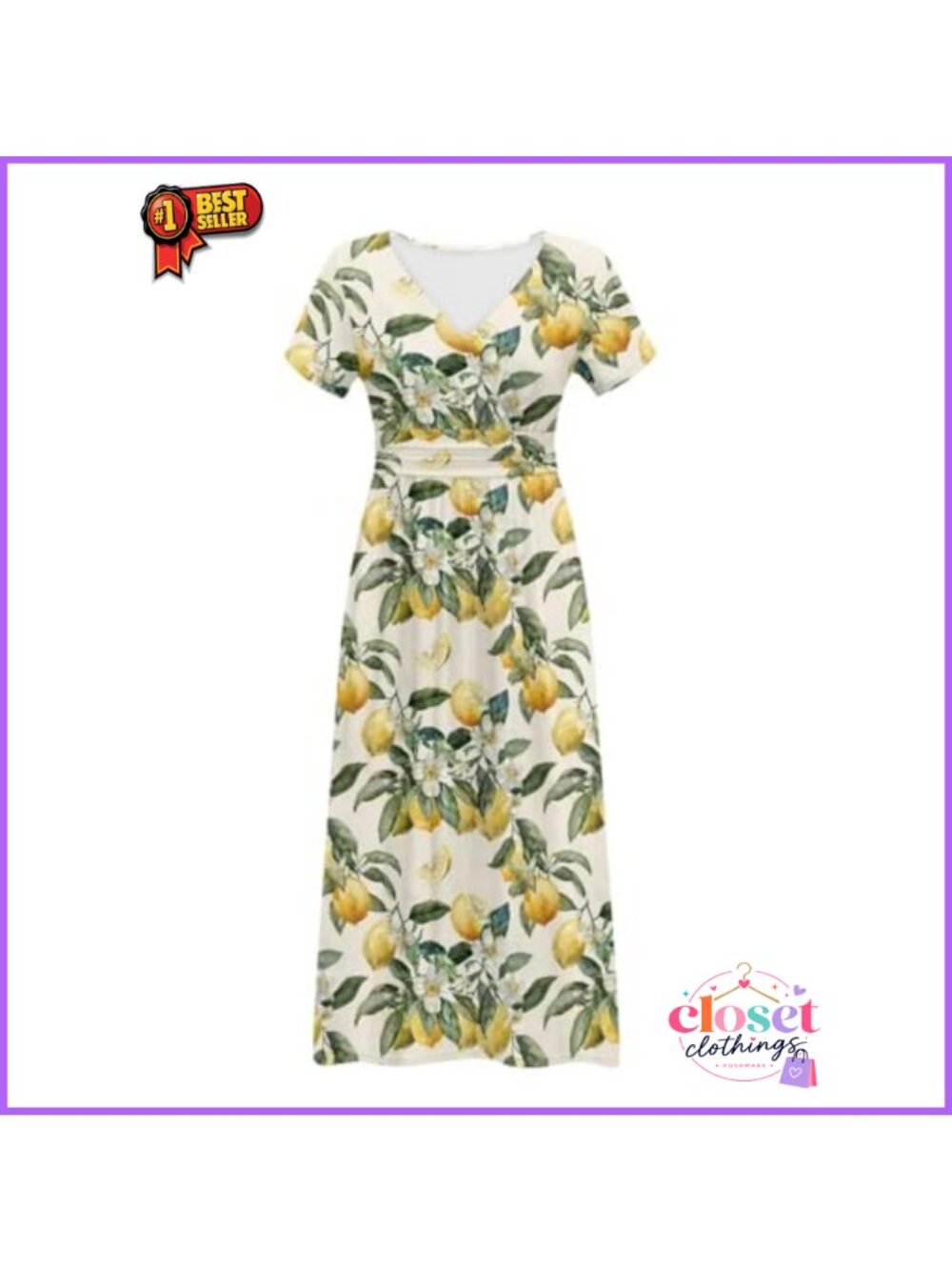 Women's Short Sleeve V-Neck Ankle Length Dress with Pockets - Picture 3 of 4